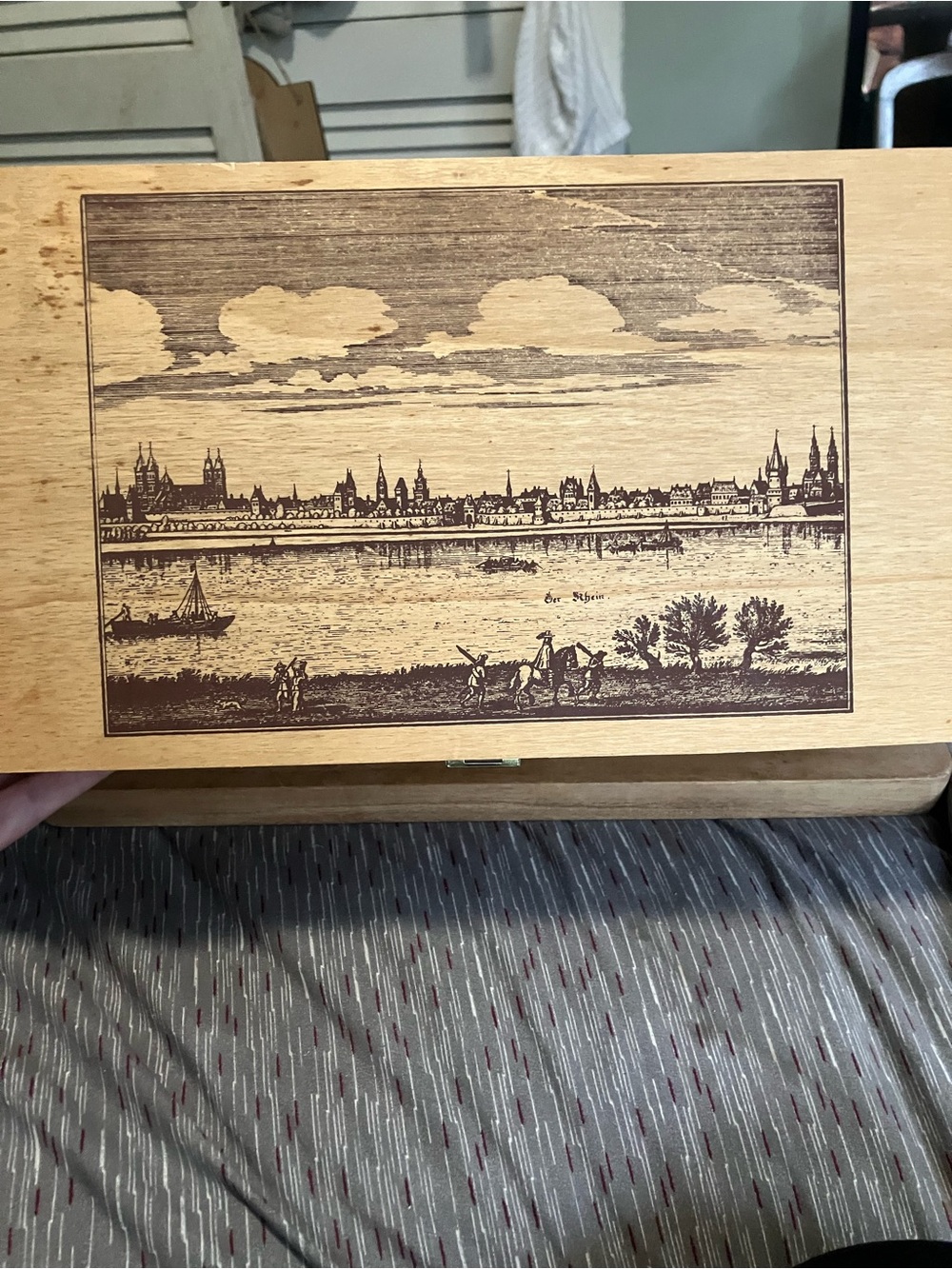 Decorative Wooden Box Featuring a Image of The German City Worms